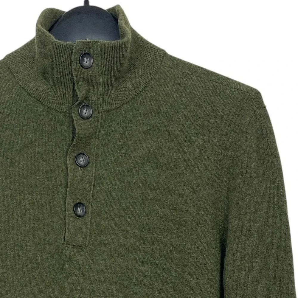 Banana Republic MERINO WOOL 1/4 Zip Button Mens L Mock Neck Sweater Olive‎ Green